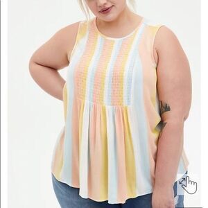 Torrid Women’s Multi Pastel Rainbow Striped Gauze Smocked Tank Top Lightweight 2